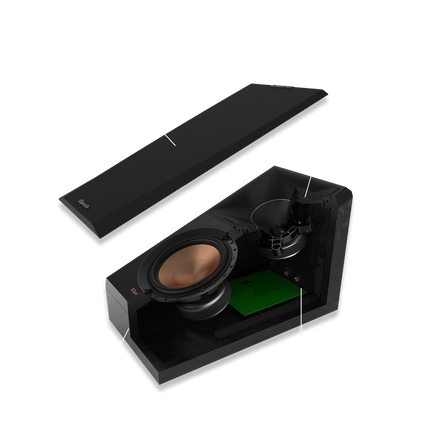 Sectiune prin Klipsch RP-500SA II, cu wooferul, tweeterul si placa de crossover