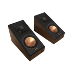 Pereche Klipsch RP-500SA II in finisaj nuc, fara grile, vazuta din trei sferturi