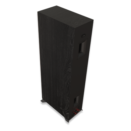 Spatele boxei Klipsch RP-6000F II in Ebony, cu cele doua porturi Tractrix
