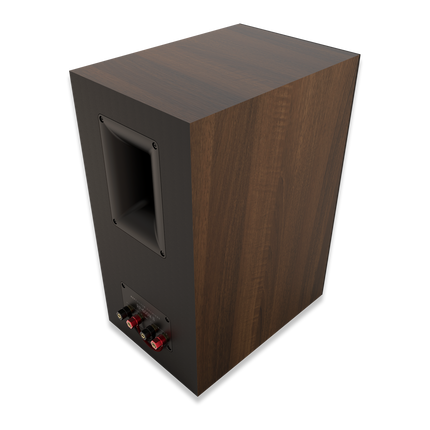 Spatele boxei Klipsch RP-600M II Walnut, cu portul Tractrix si placa de borne duble