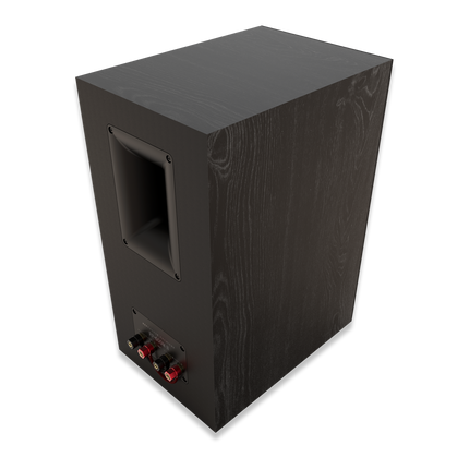 Spatele boxei Klipsch RP-600M II Ebony, cu portul Tractrix si bornele duble