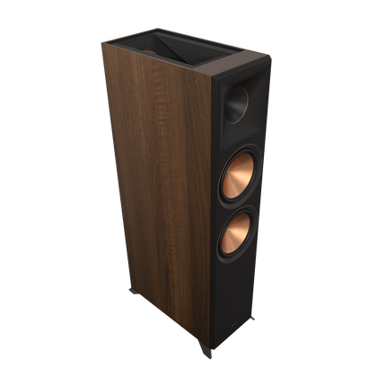 Klipsch RP-8060FA II in finisaj Walnut, fara grila, cu modulul Dolby Atmos vizibil in capac
