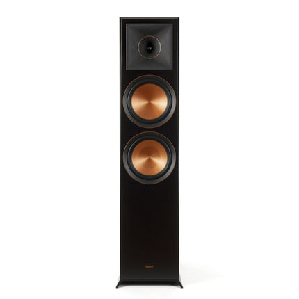 Klipsch RP-8060FA in finisaj Ebony, vedere frontala, cu tweeterul pe horn Tractrix deasupra celor doua woofere Cerametallic de 8 inch