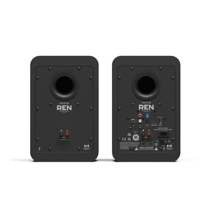 Boxe active Kanto Audio REN negre, panourile din spate, cu conexiunile