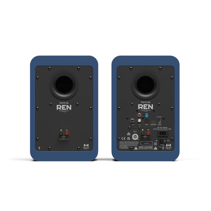 Boxe active Kanto Audio REN albastre, panourile din spate, cu conexiunile