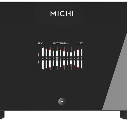 Rotel Michi S5 negru, vedere din față, cu afișajul color pe panoul frontal