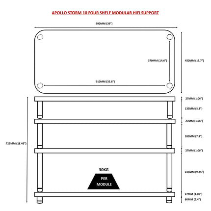 TV Stand Atacama Apollo Storm 10, Natural Oak, 100cm latime, 4 rafturi variante culori - White Legs / Black Legs