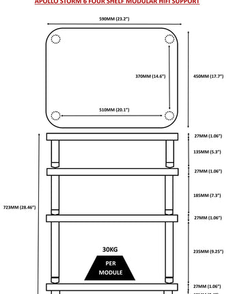 Rack Hi-Fi Atacama Apollo Storm 6, Dark Oak, 60cm latime, 4 rafturi variante culori - White Legs / Black Legs