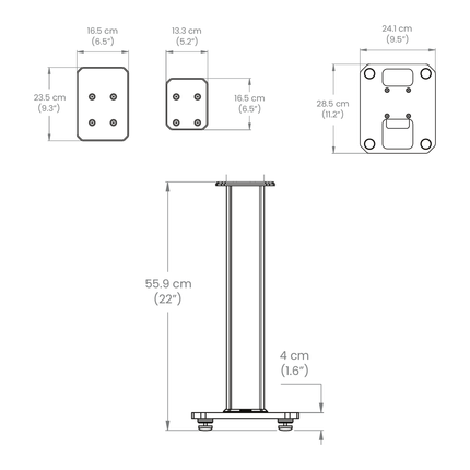 Desen tehnic Kanto Audio SX22: dimensiunile plăcilor și înălțimea de 55,9 cm