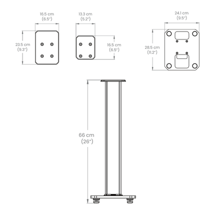 Desen tehnic Kanto Audio SX26: dimensiunile plăcilor și înălțimea de 66 cm