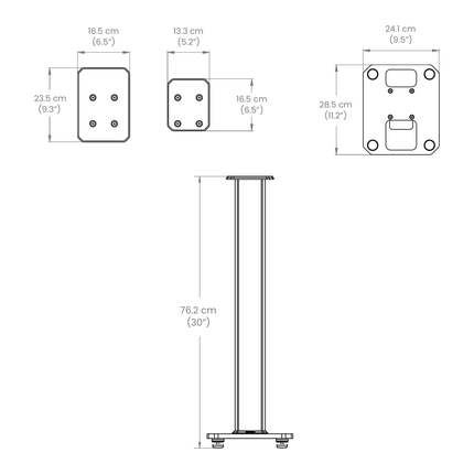 Desen tehnic Kanto Audio SX30: dimensiunile plăcilor și înălțimea de 76,2 cm