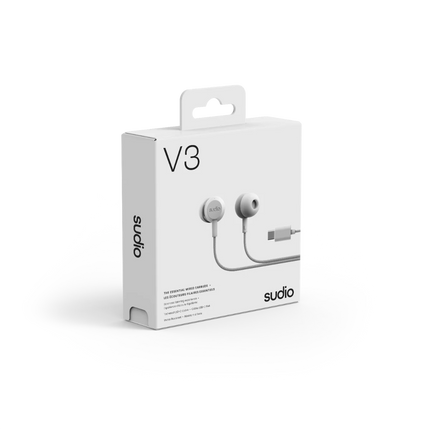 Ambalajul produsului Căști cu fir Sudio V3, culoarea alb-gri