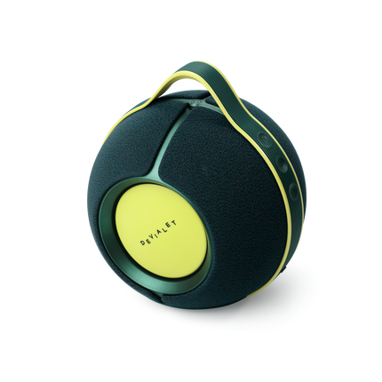 DEVIALET Mania Moss Green, vedere de sus în trei sferturi, cu mânerul verde acid