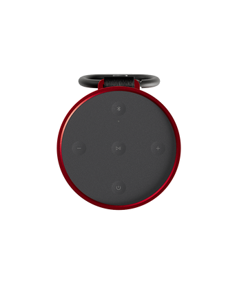 Beosound Explore Ferrari Edition văzută de sus, cu butoanele de control