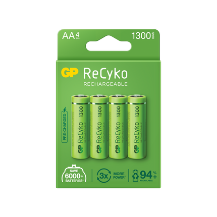 Baterii reincarcabile GP ReCyko AA 1300mAh (R6), ambalaj reciclabil 4pcs resigilat