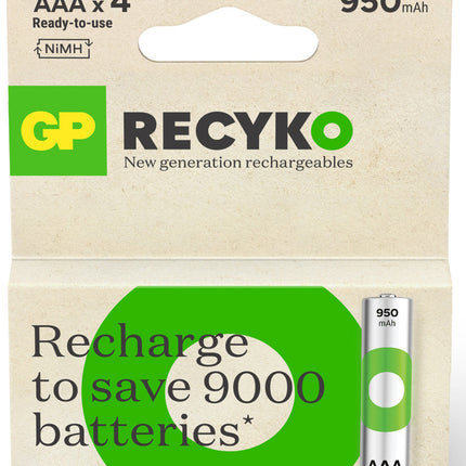 Baterii reincarcabile GP ReCyko AAA 950mAh (R03), ambalaj reciclabil 4pcs resigilat