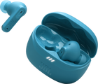 Căști JBL Tune Beam 2 (turcoaz): carcasa de încărcare deschisă, cu o cască alături