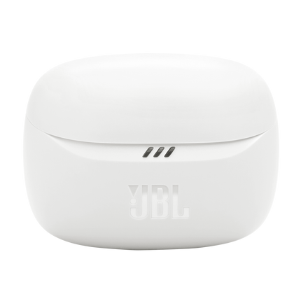 Căști JBL Tune Beam 2 (alb): carcasa de încărcare închisă, din față
