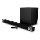 Soundbar Klipsch Cinema 800 cu subwoofer wireless si telecomanda, vedere in trei sferturi