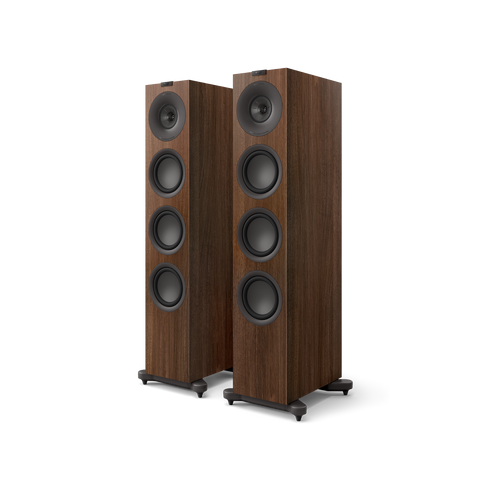 KEF Q11 Meta, finisaj Walnut, vedere din față și lateral