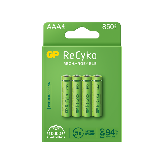 Baterii reincarcabile GP ReCyko AAA 850mAh (R03), ambalaj reciclabil 4pcs resigilat