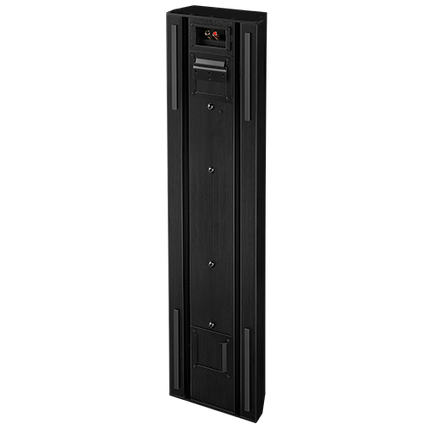 Incinta din aluminiu a JBL Synthesis SCL-9XL vazuta din unghi, cu sistemul de prindere vizibil