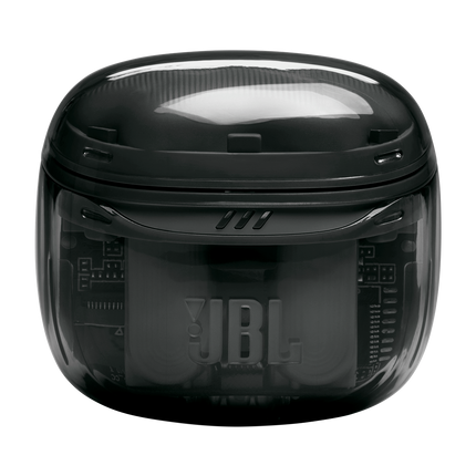 Căști JBL Tune Flex 2 (Ghost Black): carcasa de încărcare închisă, din față