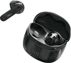 Căști JBL Tune Flex 2 (Ghost Black): carcasa de încărcare deschisă, cu o cască alături