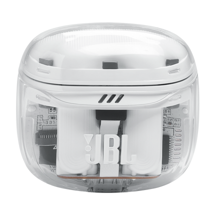 Căști JBL Tune Flex 2 (Ghost White): carcasa de încărcare închisă, din față