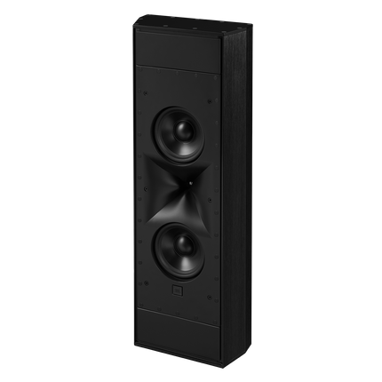JBL Synthesis SCL-9 in unghi de trei sferturi din stanga, fara grila, cu profilul subtire al incintei vizibil