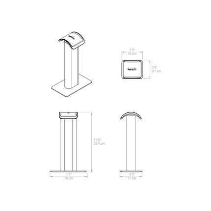 Desen tehnic cu dimensiunile suportului Kanto Audio H2, din fișa oficială Kanto