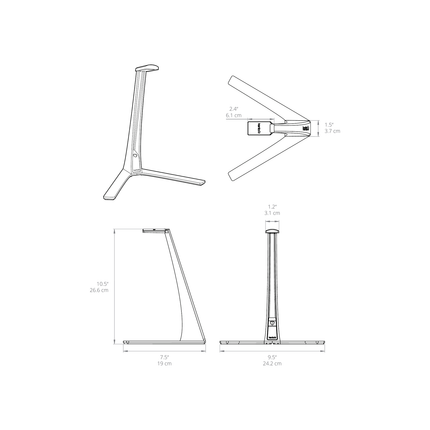 Desen tehnic cu dimensiunile suportului Kanto Audio H3, din fișa oficială Kanto