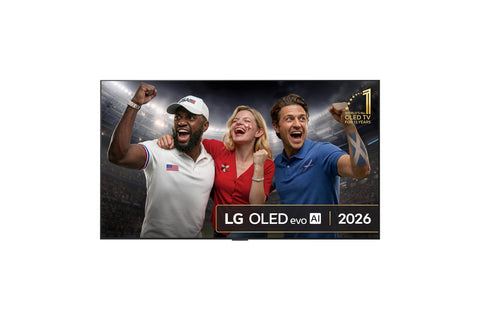 LG OLED evo AI G61LW de 97 inch, model 2026 — vedere frontala cu marcajul LG OLED evo AI 2026 pe ecran