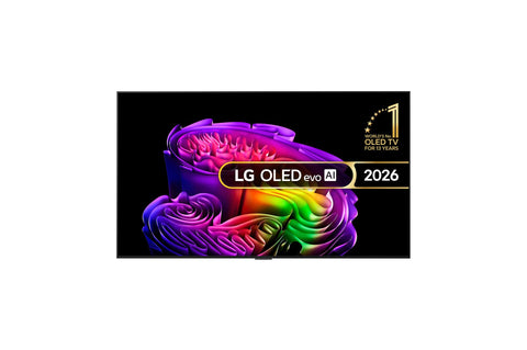 LG OLED evo AI G62LW, model 2026 — vedere frontala cu marcajul LG OLED evo AI 2026 pe ecran