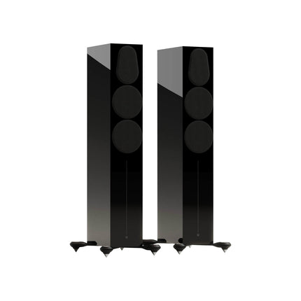Pereche de boxe Monitor Audio Gold 300 6G în finisaj High Gloss Black, cu grilele magnetice montate
