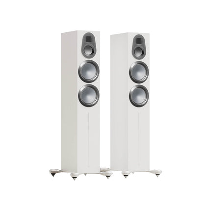 Pereche de boxe Monitor Audio Gold 300 6G în finisaj Satin White, fără grile