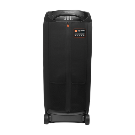 Husa JBL PartyCover 720 din spate, cu fermoarul închis și eticheta