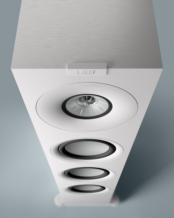 KEF Q11 Meta, finisaj Satin White, fotografie în ambient, vedere de sus
