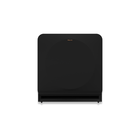 Klipsch RP-1200SW văzut din față, cu grila textilă montată