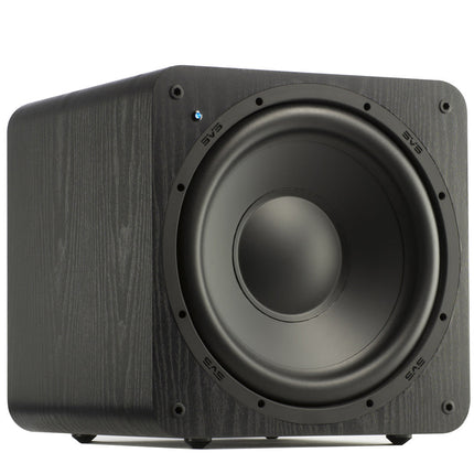 SVS SB-1000 în finisaj Premium Black Ash, fără grilă, cu driverul frontal de 12 inch la vedere