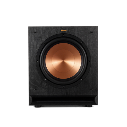 Subwoofer Klipsch SPL-100 vazut din fata, fara masca, cu difuzorul Cerametallic de 25,4 cm si portul tip fanta dedesubt