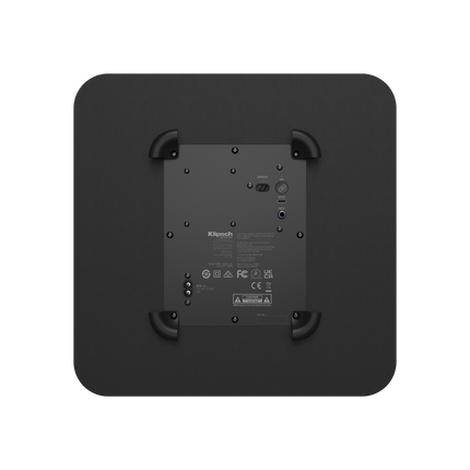 Panoul spate al Klipsch Flexus SUB 100, cu comutatorul 1/2, portul USB-C de service si intrarea SUB IN