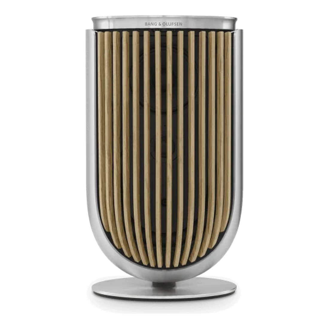 Beolab 8 (single) în finisaj Stativ de masă / Natural Aluminium / Oak, pe fundal neutru.