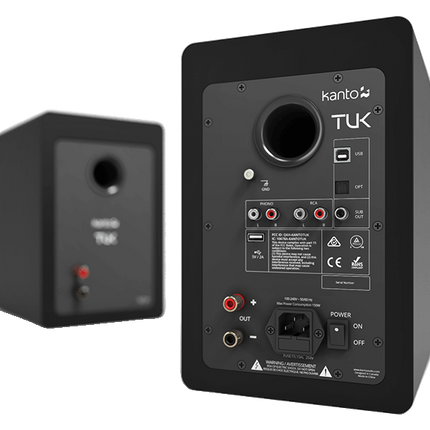 Boxe active Kanto Audio TUK Black, panourile din spate ale boxei active și pasive