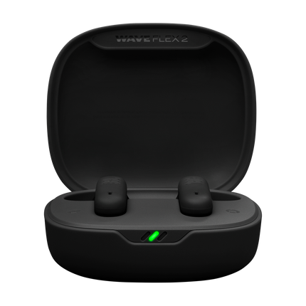 Căști JBL Wave Flex 2 (negru): carcasa de încărcare deschisă, cu ambele căști în interior