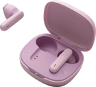 Căști JBL Wave Flex 2 (roz): carcasa de încărcare deschisă, cu o cască alături
