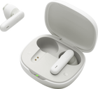 Căști JBL Wave Flex 2 (alb): carcasa de încărcare deschisă, cu o cască alături