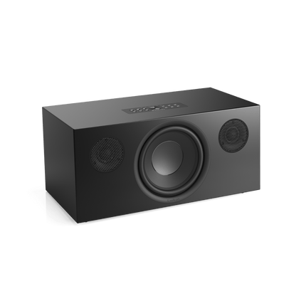 Audio Pro C20 W neagră, fără mască: woofer central de 6,5 inch și două tweetere laterale