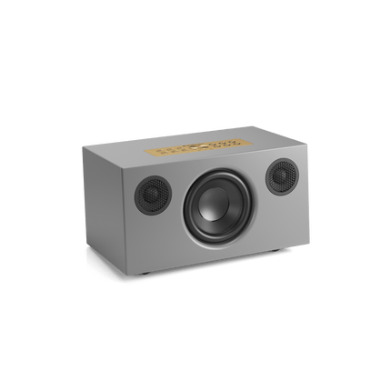Audio Pro C5 MkII W gri, fără mască: woofer central și două tweetere laterale