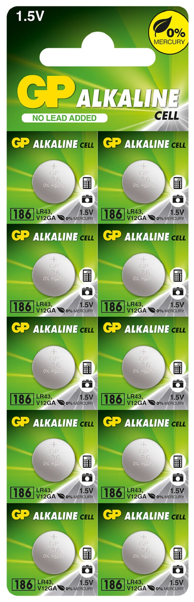 Baterii GP Alkaline  CELL 186, LR43, AG12, 1.5V, blister 10 buc